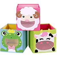 SONGMICS Cajas de Almacenamiento- Juego de 3- Organizadores de Juguetes- Cesta- Plegable- para Habitación Infantil- Sala…
